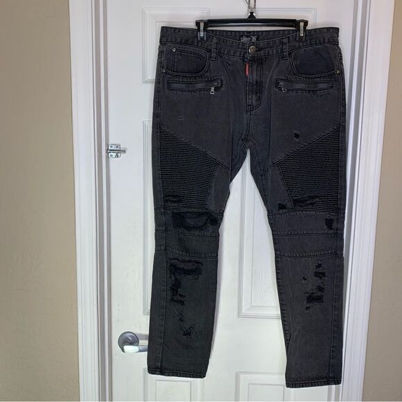 Square Zero Built to Last Men's Jeans Distressed Slim Denim Ripped  Size 40 - Picture 3 of 9